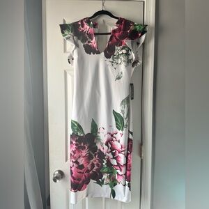 Floral White Dress with Pink and Green Accents